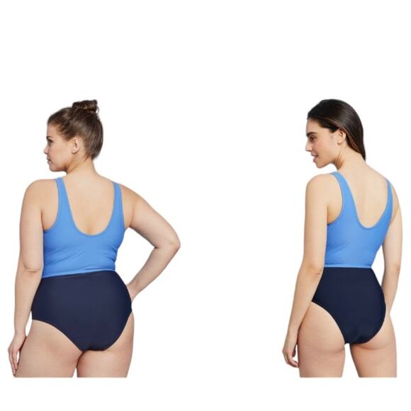 Kona Sol Blue Colorblock Wrap Front One-Piece Swimsuit Medium NWT - Picture 11 of 12